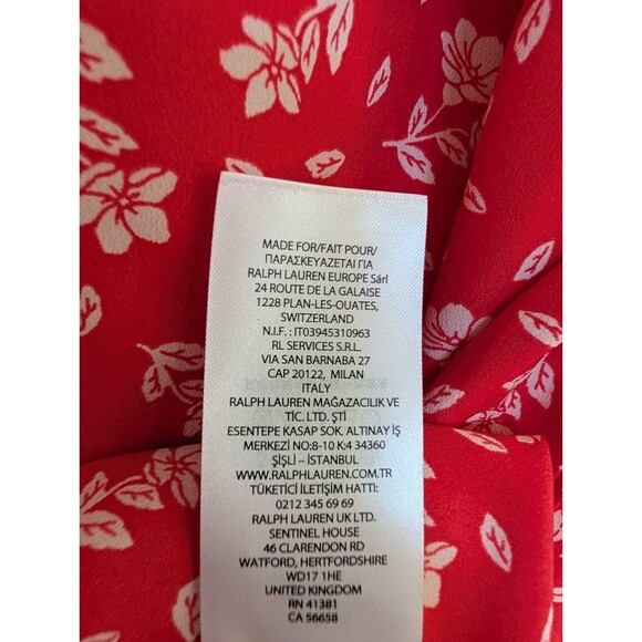Lauren Ralph Lauren Red Floral Midi Dress Button Front Size 16W - Picture 6 of 11